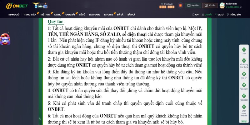 Điều Khoản Điều Kiện Onbet Nguyên tắc cần tuân thủ khi tham gia khuyến mãi Onbet